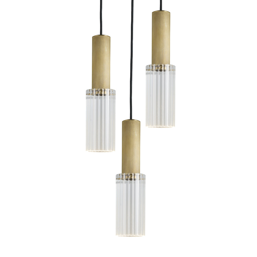 J Adams & Co. Grouping of Three Flume 80 Pendant Lights in Antique Brass