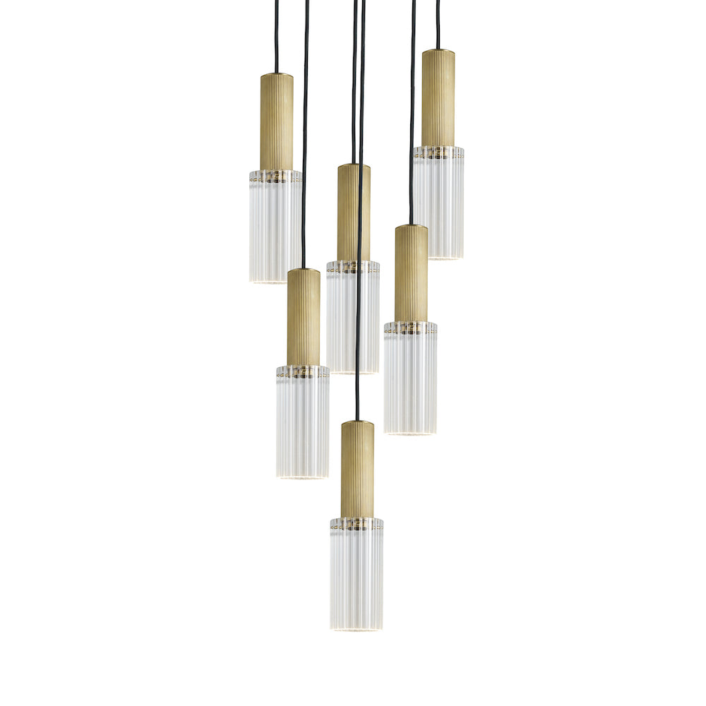 J Adams & Co. Grouping of Six Flume 80 Pendant Lights in Antique Brass