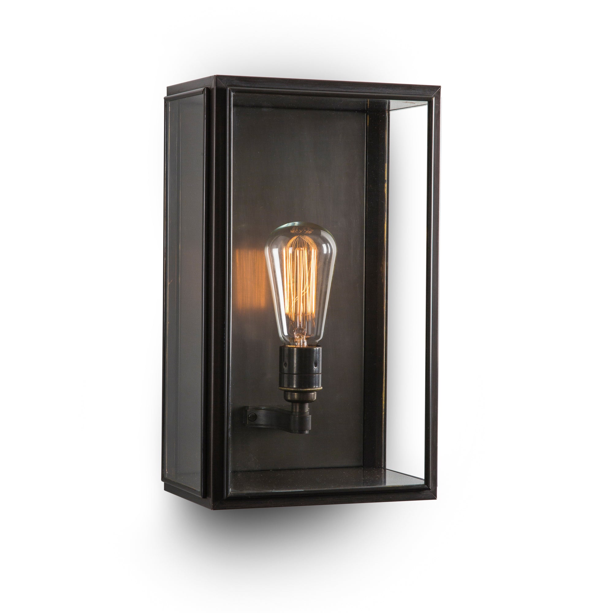 J Adams Birch Medium Wall Lantern box light in bronze with clear glass