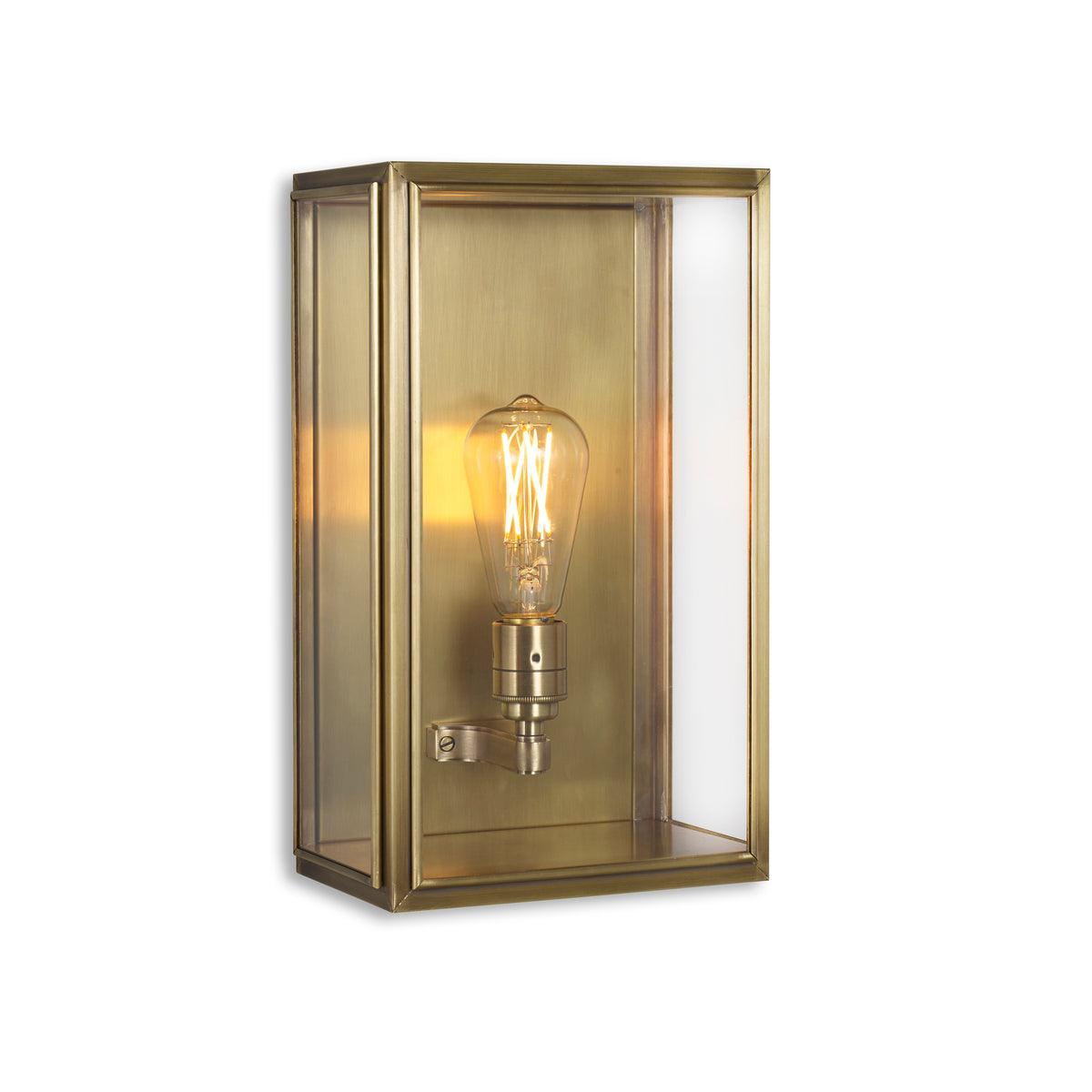 J Adams Birch Medium Wall Lantern box light in brass with clear glass