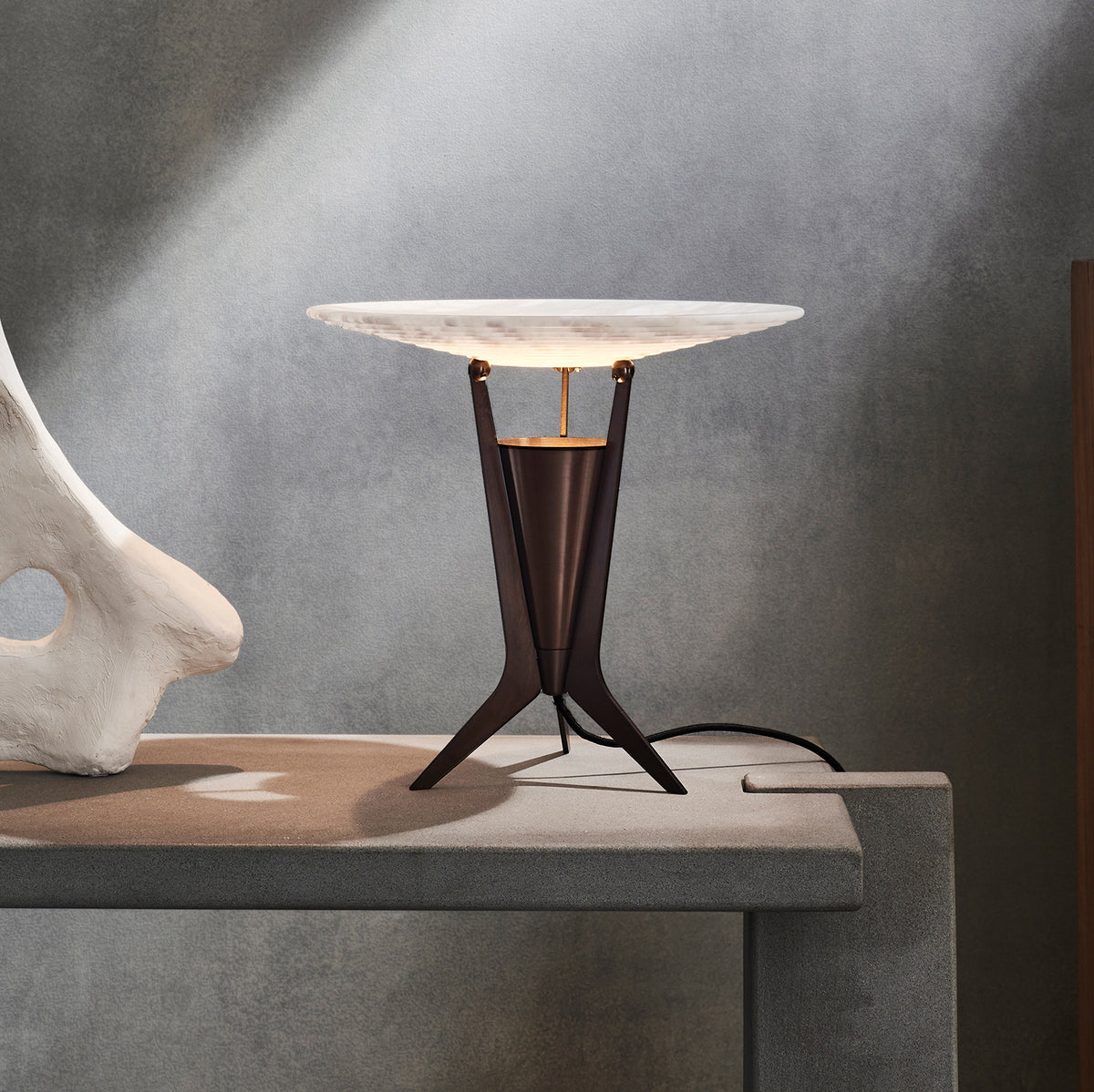 J Adams Aragon Table Light in bronze with alabaster stone