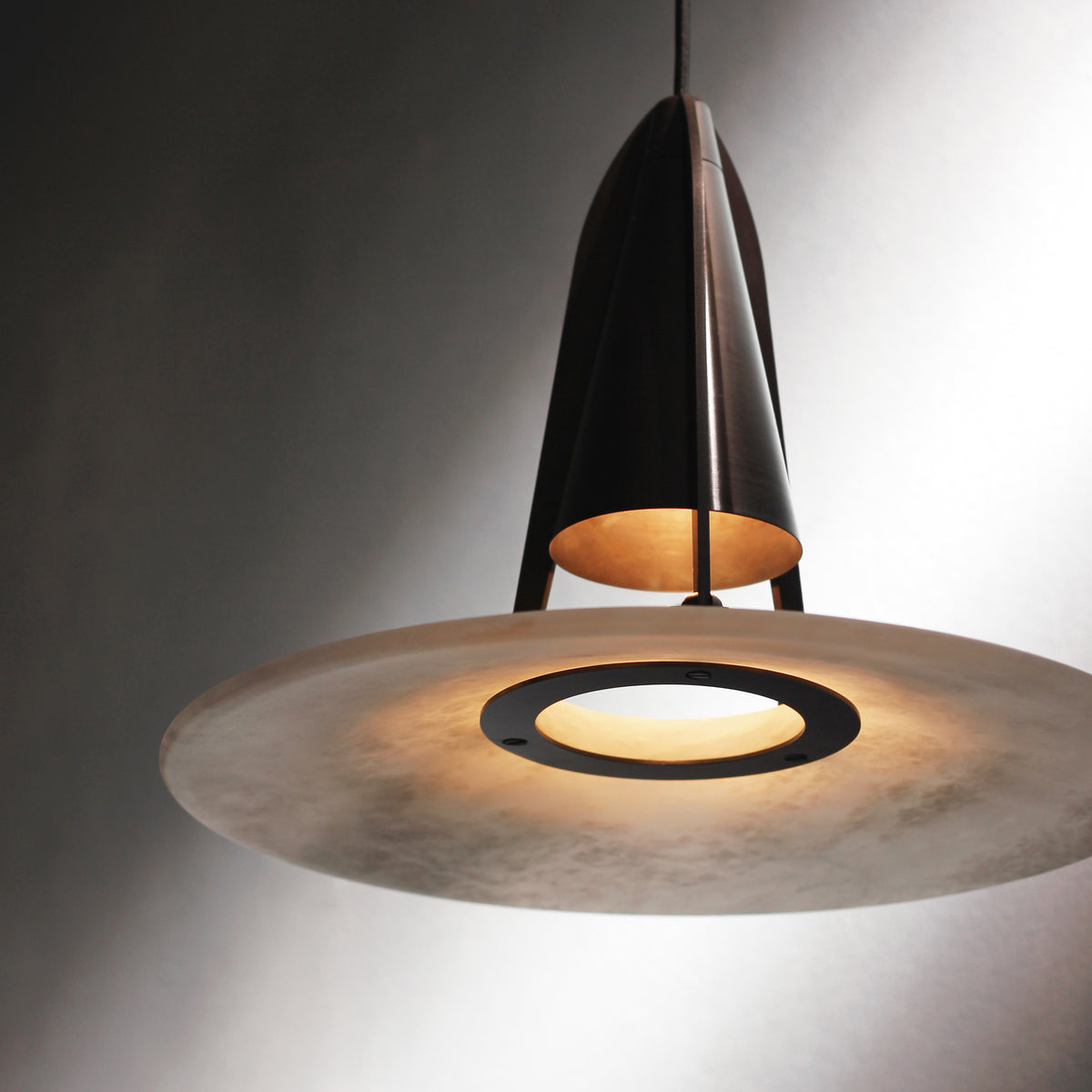 Aragon Pendant Light with alabaster stone shade and bronze metalwork