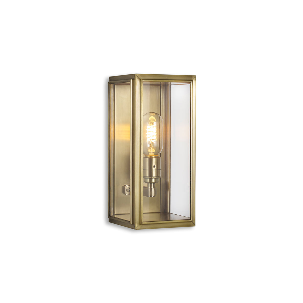 J Adams Ash Small Wall Lantern box light in antique brass with clear glass
