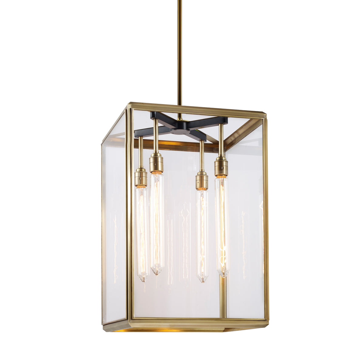 Hazel Large Lantern Pendant Light with drop rod in brass with clear glass