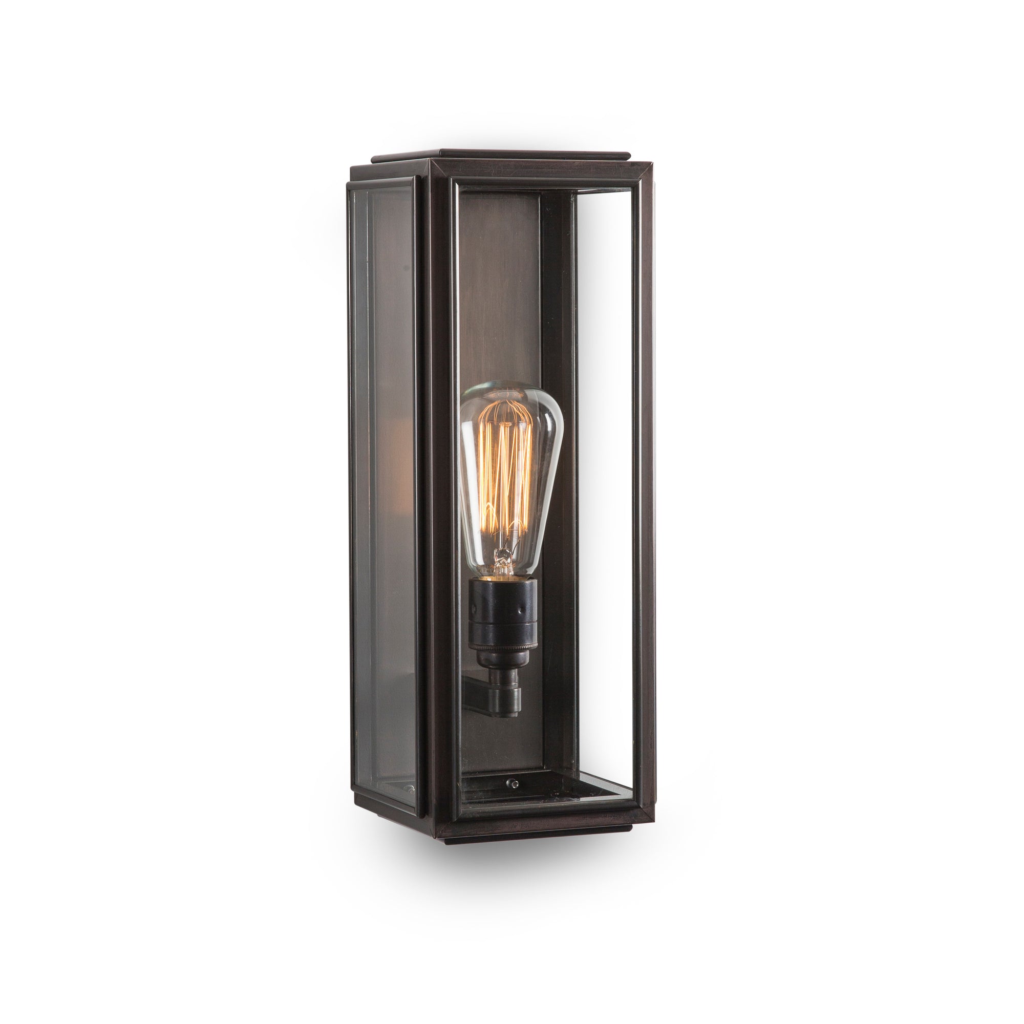 J Adams Ash Medium Wall Lantern box light in bronze with clear glass