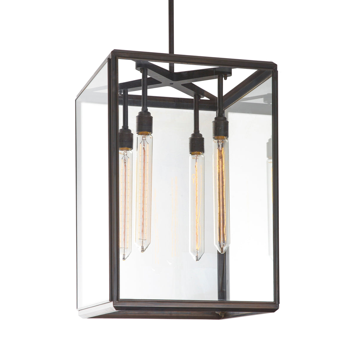 Hazel Large Lantern Pendant Light with drop rod in bronze with clear glass