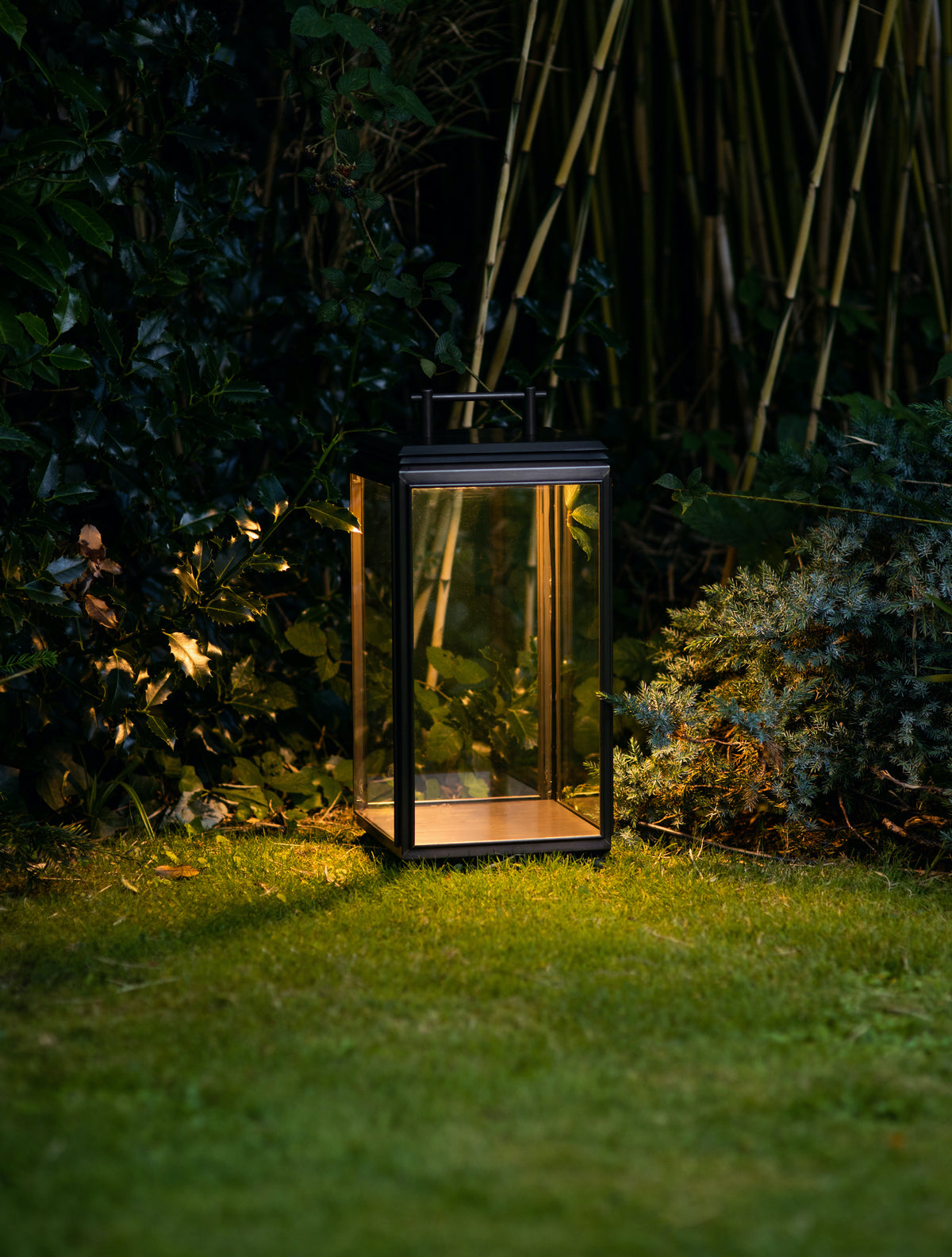 J Adams Hazel Floor Lantern Light in bronze with clear glass