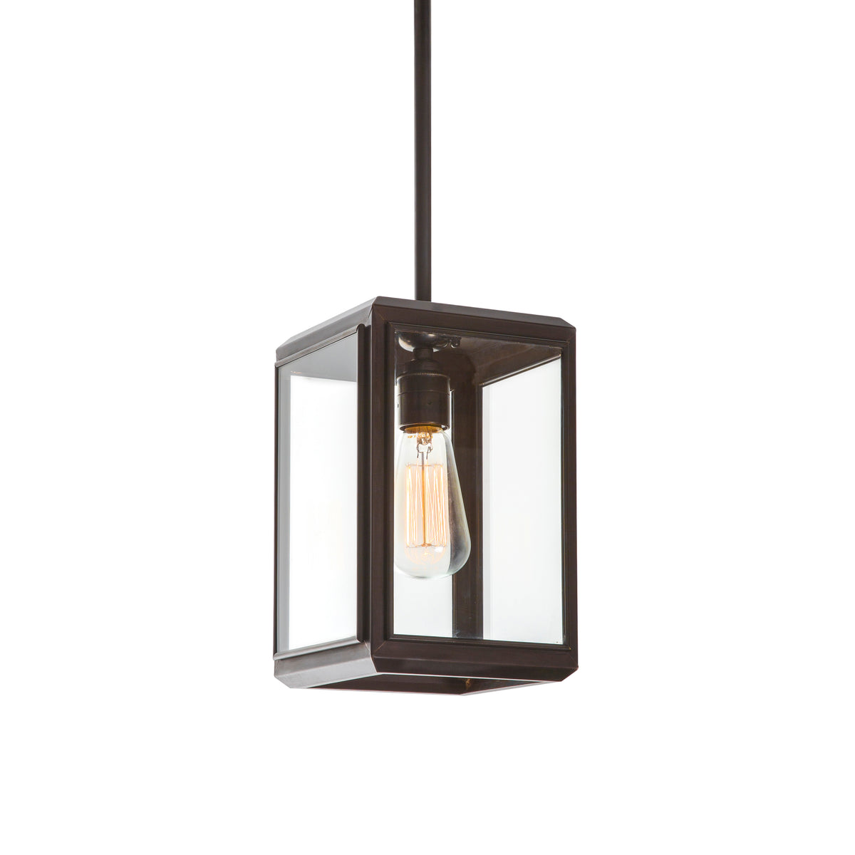 Lilac Short Lantern Pendant Light with drop rod in bronze with clear glass