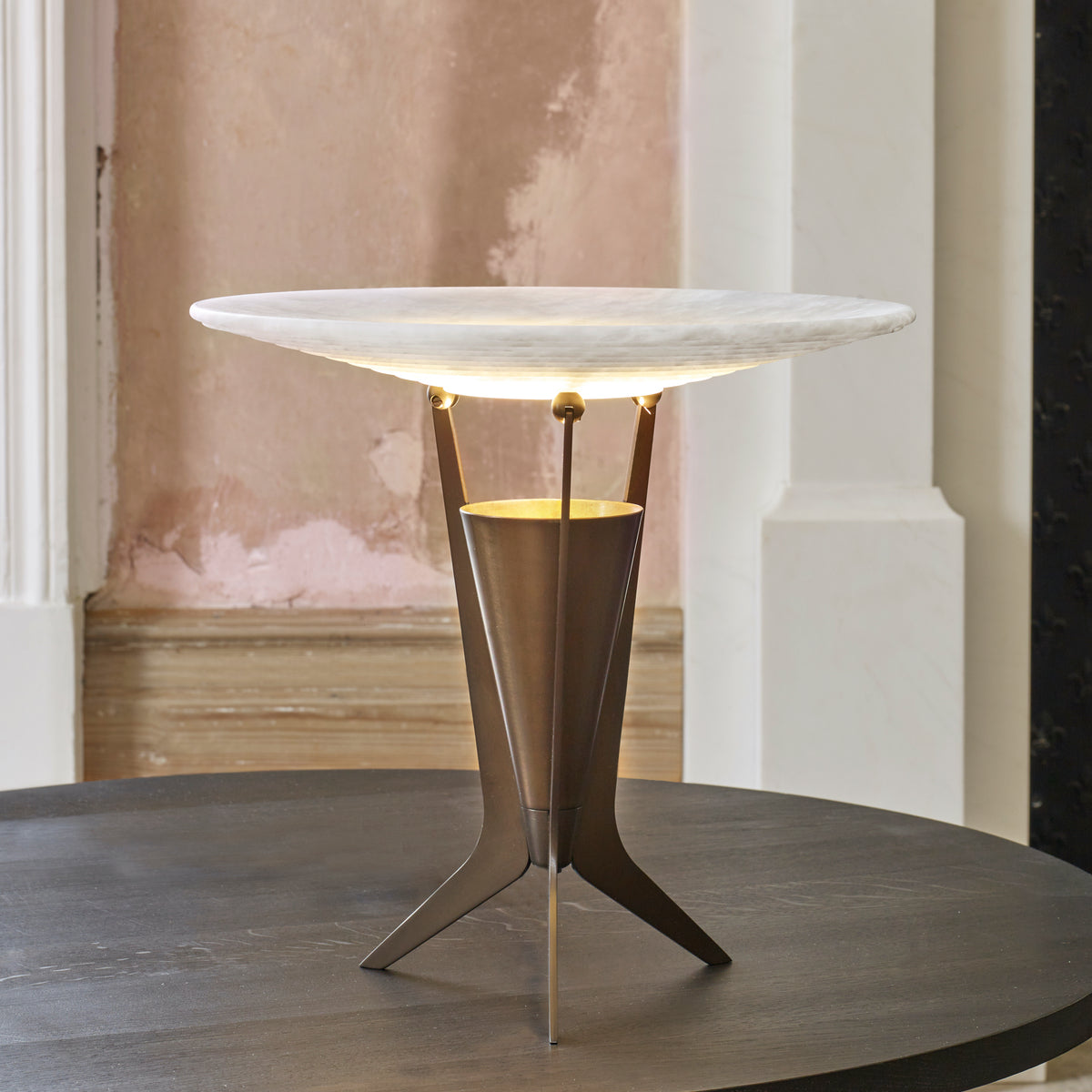 J Adams Aragon Table Light in antique brass with alabaster stone